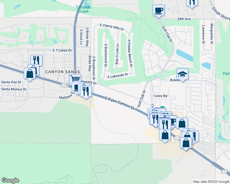 map of restaurants, bars, coffee shops, grocery stores, and more near 5285 East Waverly Drive in Palm Springs