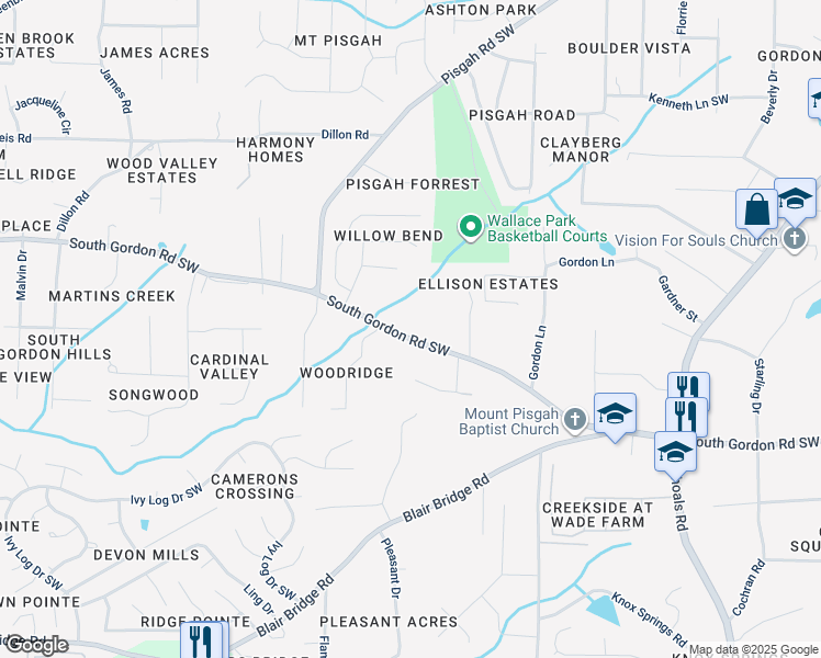 map of restaurants, bars, coffee shops, grocery stores, and more near 1086 South Gordon Road Southwest in Austell