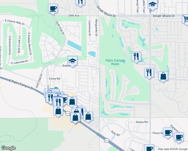 map of restaurants, bars, coffee shops, grocery stores, and more near 132 Calle Arriba in Palm Springs