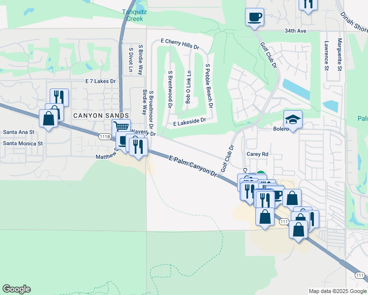 map of restaurants, bars, coffee shops, grocery stores, and more near 5300 East Waverly Drive in Palm Springs