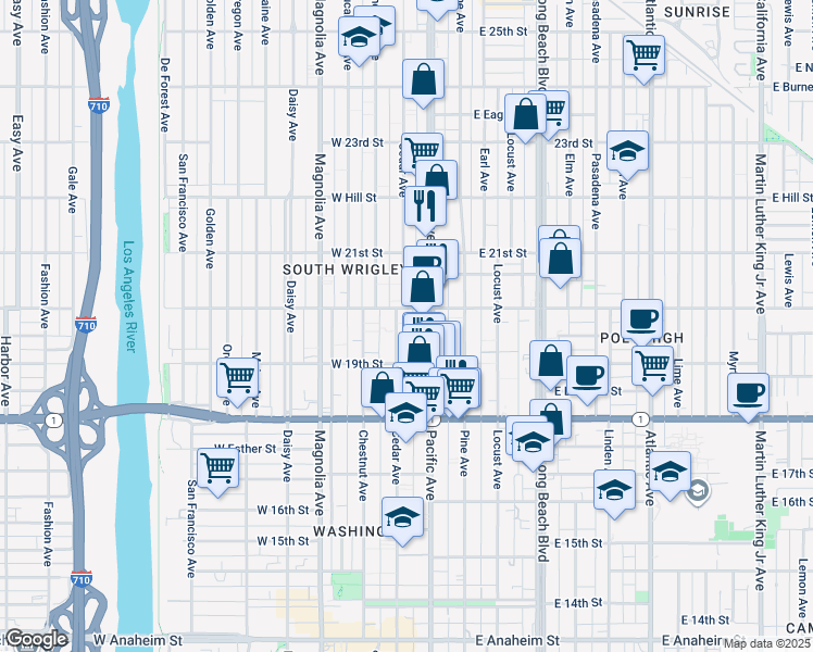 map of restaurants, bars, coffee shops, grocery stores, and more near 2003 Pacific Avenue in Long Beach