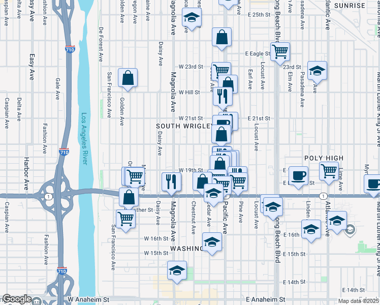 map of restaurants, bars, coffee shops, grocery stores, and more near 400 West 20th Street in Long Beach