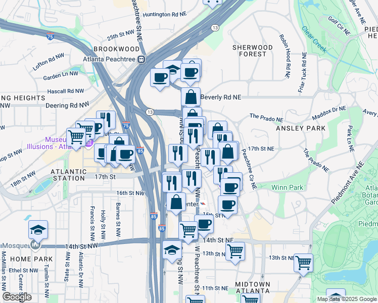 map of restaurants, bars, coffee shops, grocery stores, and more near 1422 Georgia 9 in Atlanta