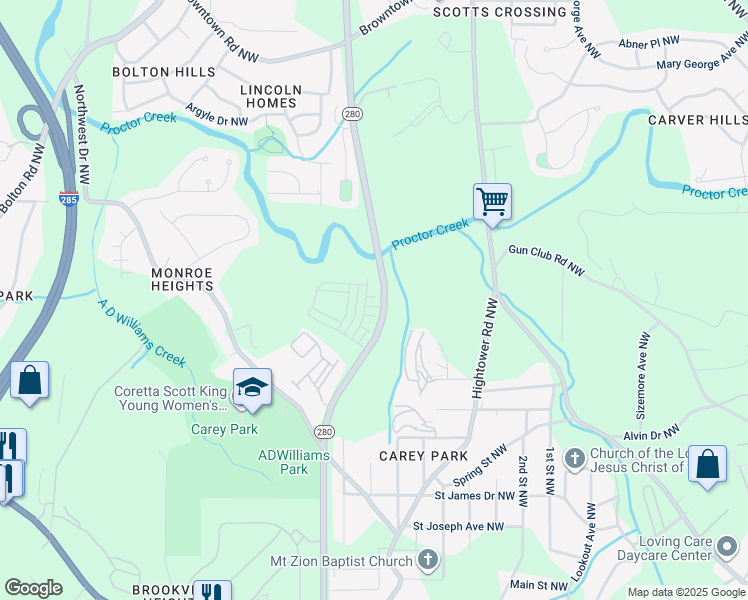 map of restaurants, bars, coffee shops, grocery stores, and more near in Atlanta