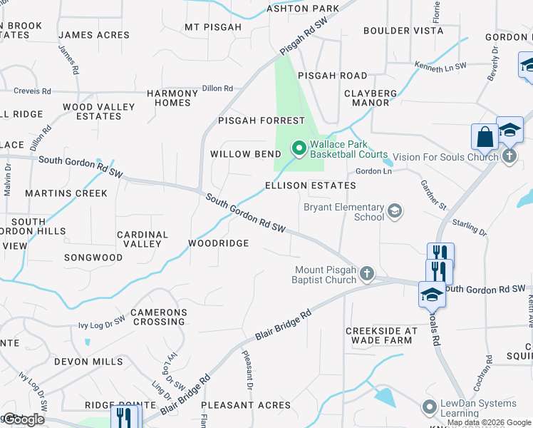 map of restaurants, bars, coffee shops, grocery stores, and more near 1080 South Gordon Road Southwest in Austell