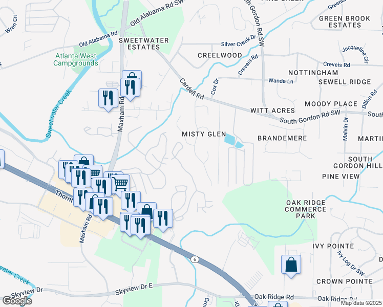 map of restaurants, bars, coffee shops, grocery stores, and more near 6599 Coventry Point in Austell