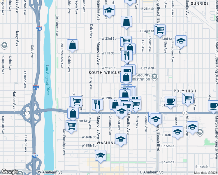 map of restaurants, bars, coffee shops, grocery stores, and more near 1959 Chestnut Avenue in Long Beach