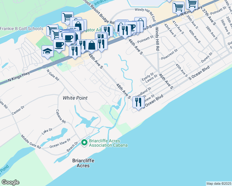 map of restaurants, bars, coffee shops, grocery stores, and more near 4840 Cantor Court in North Myrtle Beach