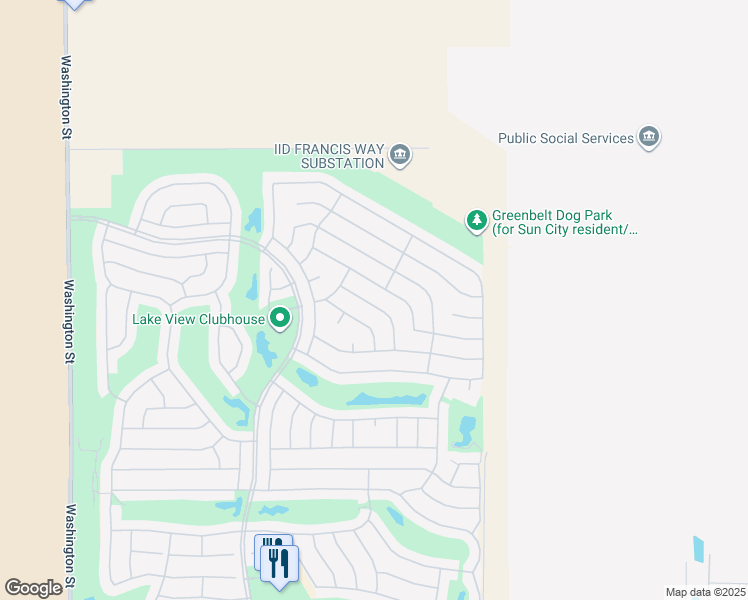map of restaurants, bars, coffee shops, grocery stores, and more near 35238 Flute Avenue in Palm Desert