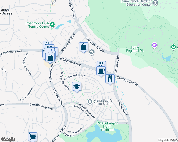 map of restaurants, bars, coffee shops, grocery stores, and more near in Orange