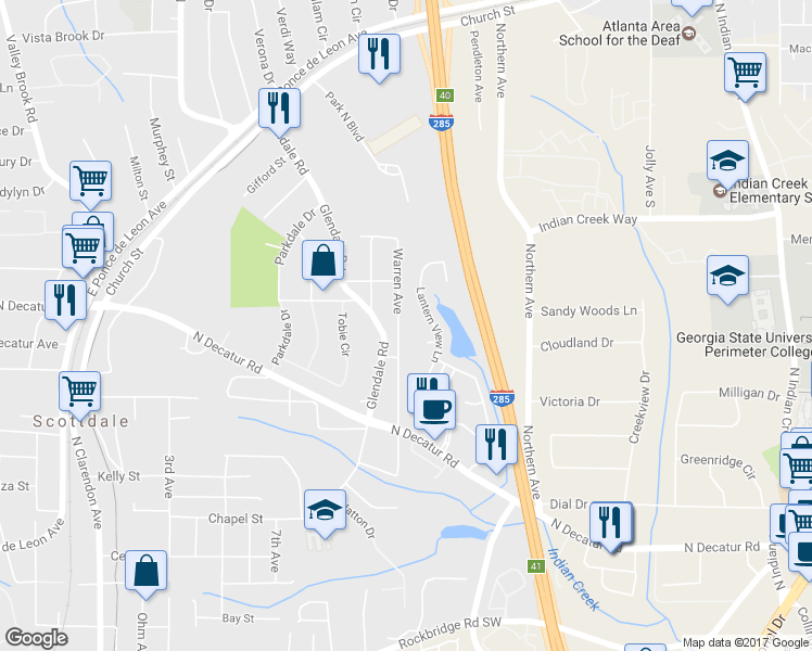 map of restaurants, bars, coffee shops, grocery stores, and more near 565 Warren Avenue in Scottdale