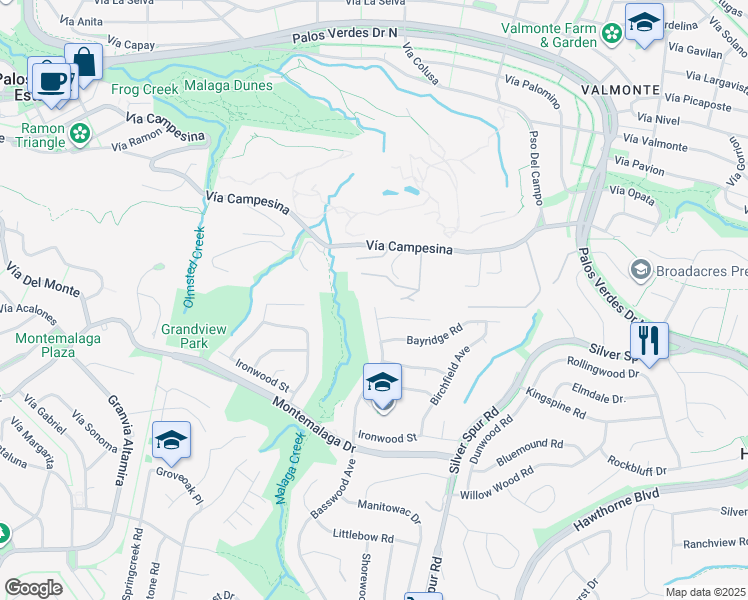 map of restaurants, bars, coffee shops, grocery stores, and more near 26102 Basswood Avenue in Rancho Palos Verdes