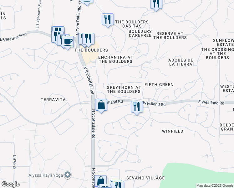 map of restaurants, bars, coffee shops, grocery stores, and more near 7343 East Rockview Road in Scottsdale