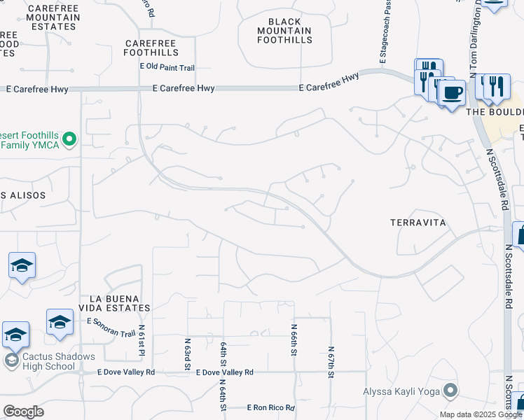 map of restaurants, bars, coffee shops, grocery stores, and more near 6510 East Night Glow Circle in Scottsdale