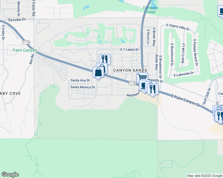 map of restaurants, bars, coffee shops, grocery stores, and more near 2601 South Linden Way in Palm Springs