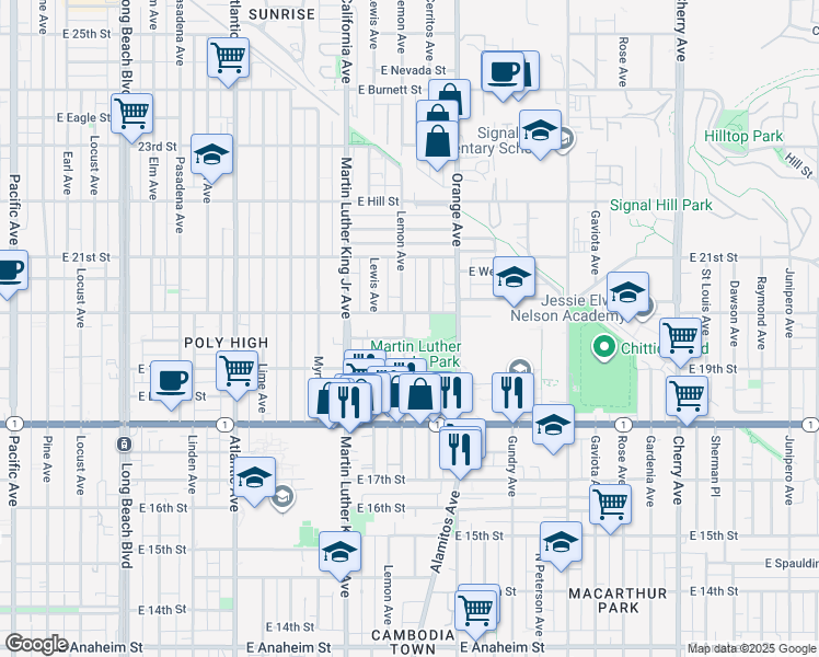 map of restaurants, bars, coffee shops, grocery stores, and more near 2005 Cerritos Avenue in Long Beach