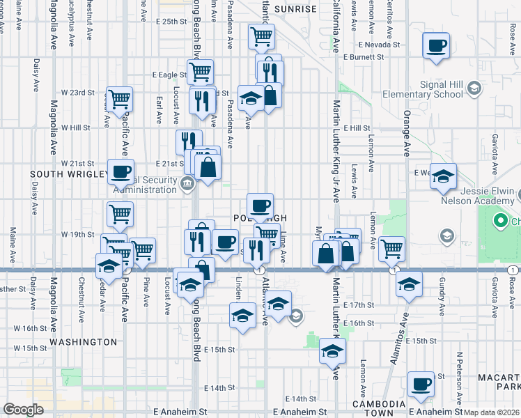 map of restaurants, bars, coffee shops, grocery stores, and more near 1995 Atlantic Avenue in Long Beach