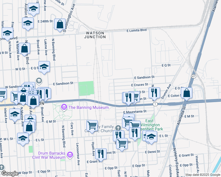map of restaurants, bars, coffee shops, grocery stores, and more near 1003 East Cruces Street in Los Angeles