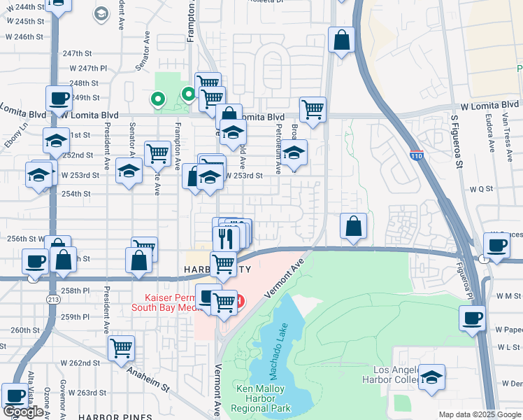 map of restaurants, bars, coffee shops, grocery stores, and more near 1041 Harbor Heights Drive in Los Angeles