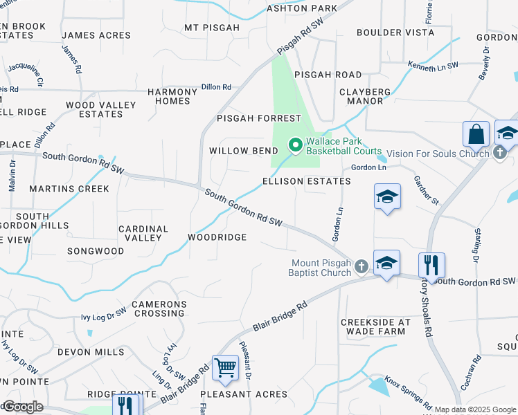 map of restaurants, bars, coffee shops, grocery stores, and more near 1086 South Gordon Road Southwest in Austell