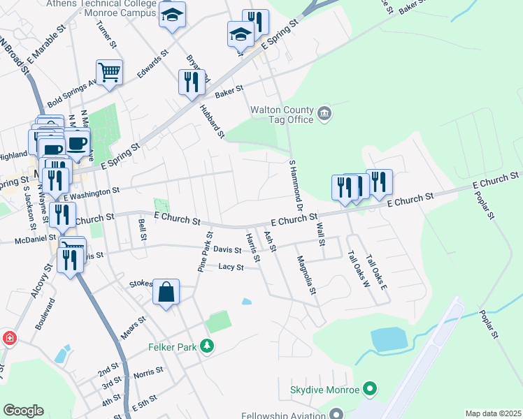 map of restaurants, bars, coffee shops, grocery stores, and more near 904 Cherokee Avenue in Monroe