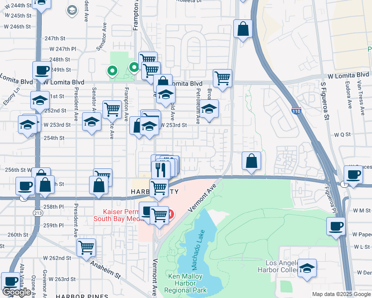 map of restaurants, bars, coffee shops, grocery stores, and more near 1041 Harbor Heights Drive in Los Angeles