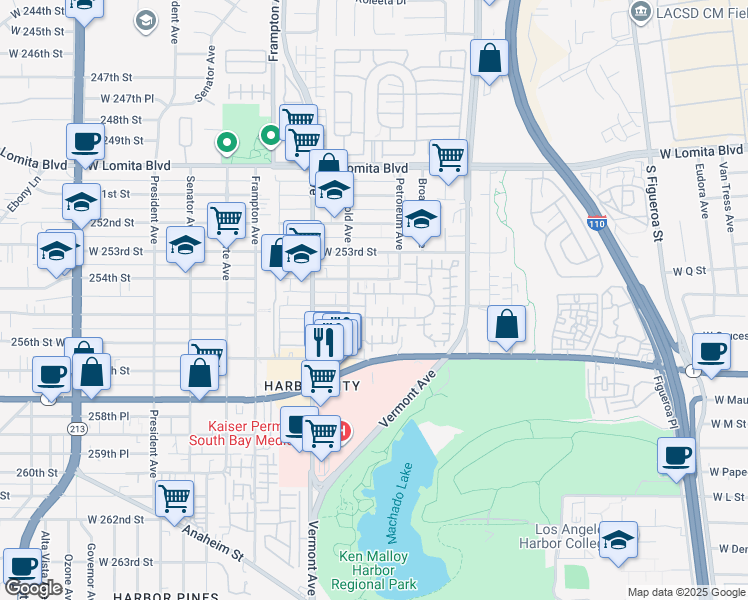 map of restaurants, bars, coffee shops, grocery stores, and more near 1050 Harbor Heights Drive in Los Angeles