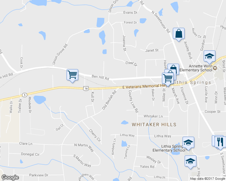 map of restaurants, bars, coffee shops, grocery stores, and more near 4001 Veterans Memorial Hwy in Lithia Springs
