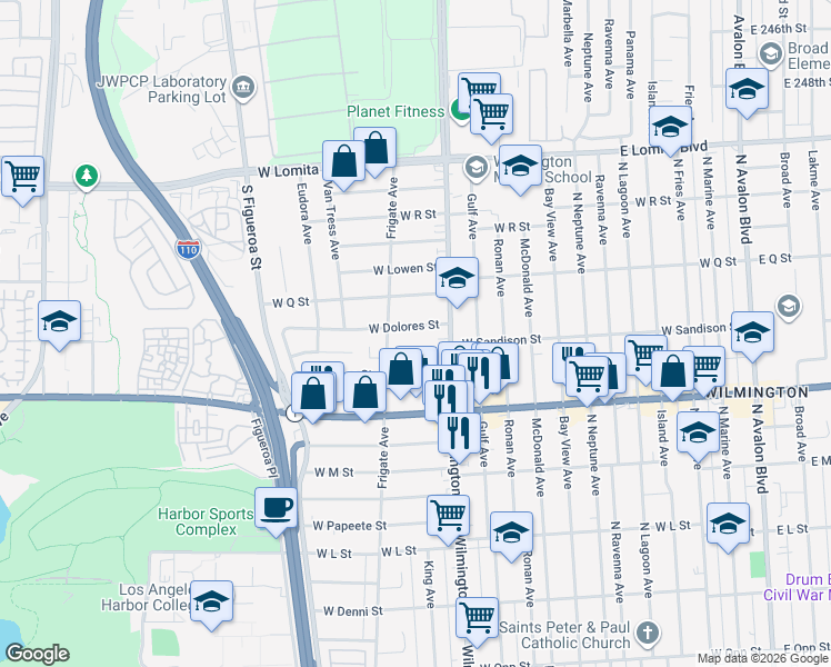 map of restaurants, bars, coffee shops, grocery stores, and more near 1036 West Dolores Street in Los Angeles