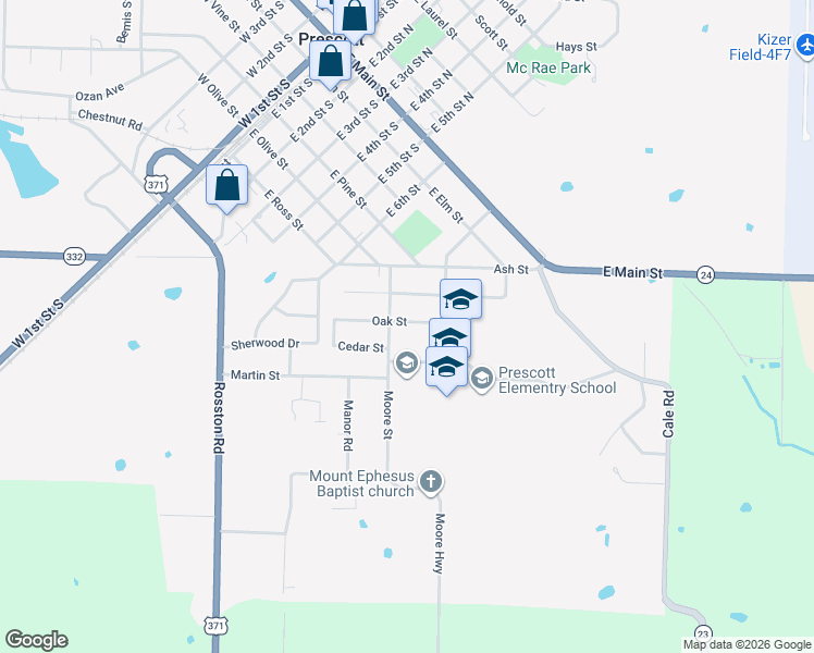 map of restaurants, bars, coffee shops, grocery stores, and more near 701-799 Oak St in Prescott