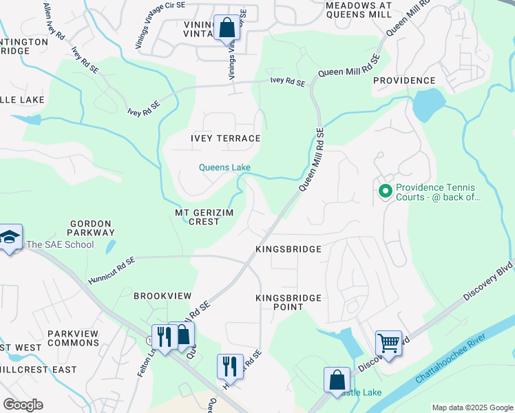 map of restaurants, bars, coffee shops, grocery stores, and more near 609 Gerizim Court Southeast in Mableton