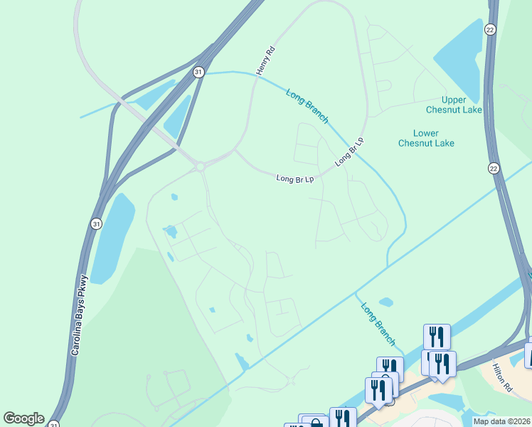 map of restaurants, bars, coffee shops, grocery stores, and more near 6764 Water Tower Road in Longs