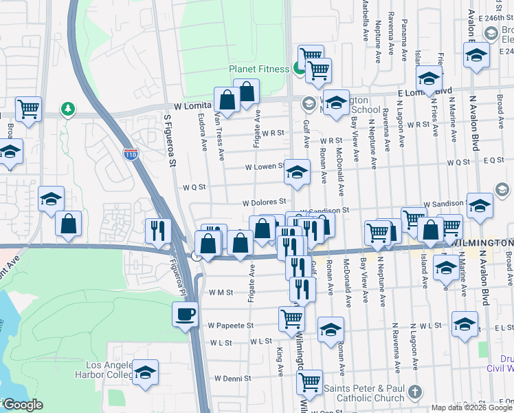 map of restaurants, bars, coffee shops, grocery stores, and more near 1128 West Dolores Street in Los Angeles
