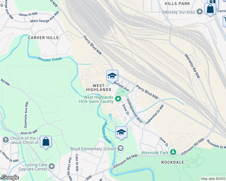 map of restaurants, bars, coffee shops, grocery stores, and more near 1536 Drew Drive in Atlanta