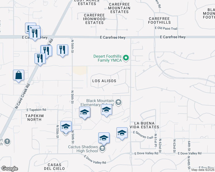 map of restaurants, bars, coffee shops, grocery stores, and more near 5825 East Night Glow Circle in Scottsdale