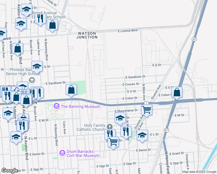 map of restaurants, bars, coffee shops, grocery stores, and more near 1010 East Cruces Street in Los Angeles