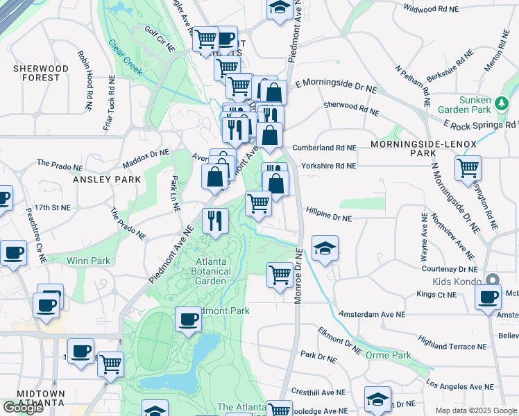 map of restaurants, bars, coffee shops, grocery stores, and more near 1440 Dutch Valley Place Northeast in Atlanta