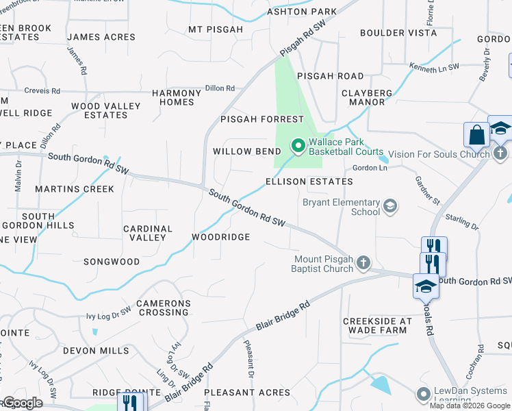 map of restaurants, bars, coffee shops, grocery stores, and more near 1094 South Gordon Road Southwest in Austell