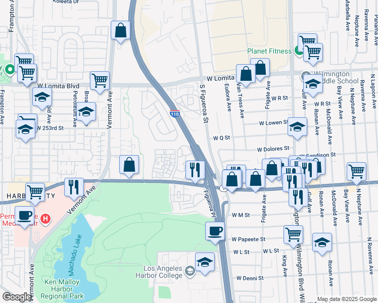 map of restaurants, bars, coffee shops, grocery stores, and more near 25463 Pine Creek Lane in Los Angeles