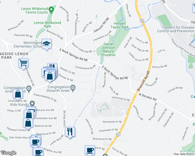 map of restaurants, bars, coffee shops, grocery stores, and more near 1274 Reeder Circle Northeast in Atlanta