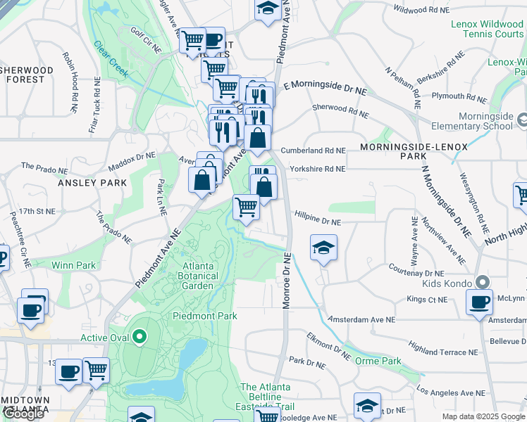 map of restaurants, bars, coffee shops, grocery stores, and more near 1440 Dutch Valley Place Northeast in Atlanta
