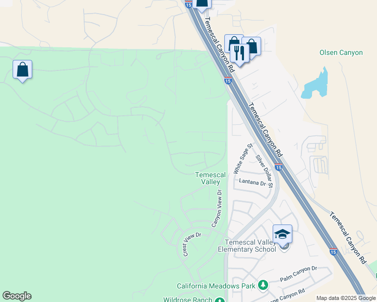 map of restaurants, bars, coffee shops, grocery stores, and more near 8808 Gentle Wind Drive in Corona
