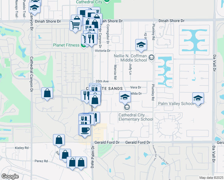 map of restaurants, bars, coffee shops, grocery stores, and more near in Cathedral City