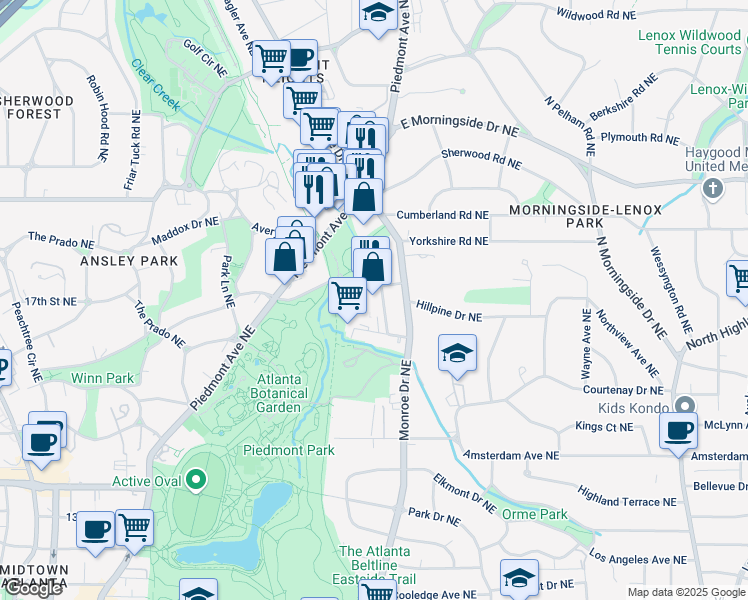 map of restaurants, bars, coffee shops, grocery stores, and more near 1440 Dutch Valley Place Northeast in Atlanta