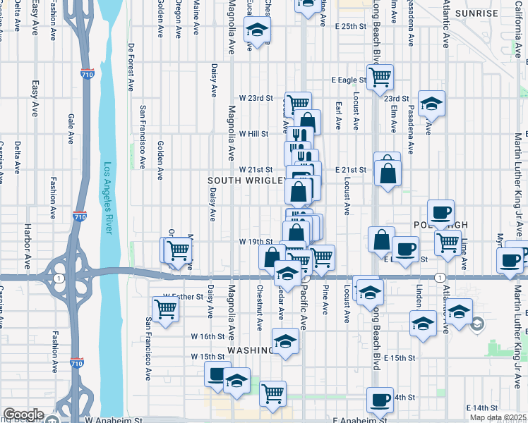 map of restaurants, bars, coffee shops, grocery stores, and more near 1980 Chestnut Avenue in Long Beach
