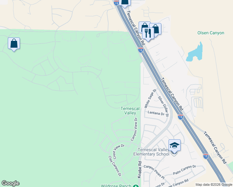 map of restaurants, bars, coffee shops, grocery stores, and more near 8808 Gentle Wind Drive in Corona