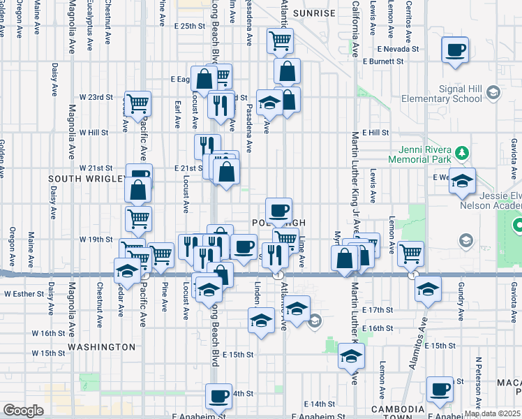 map of restaurants, bars, coffee shops, grocery stores, and more near 2001 Linden Avenue in Long Beach