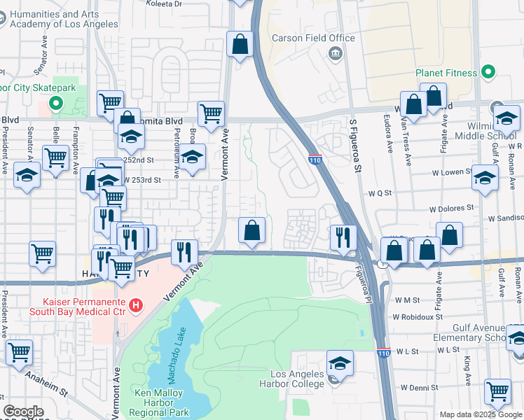 map of restaurants, bars, coffee shops, grocery stores, and more near 25410 Dodge Avenue in Los Angeles