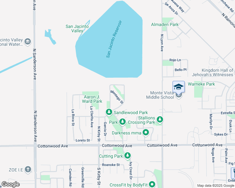 map of restaurants, bars, coffee shops, grocery stores, and more near 535 Montego Street in San Jacinto