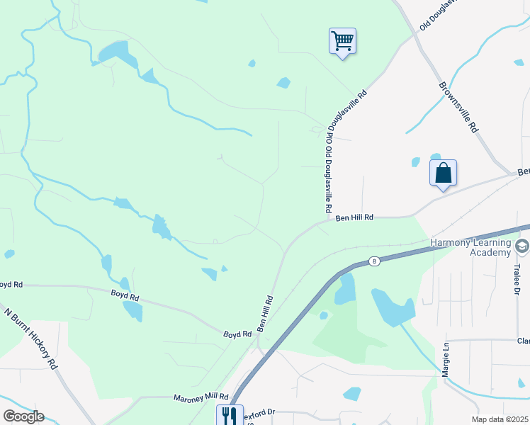 map of restaurants, bars, coffee shops, grocery stores, and more near 460 Greystone Lane in Douglasville